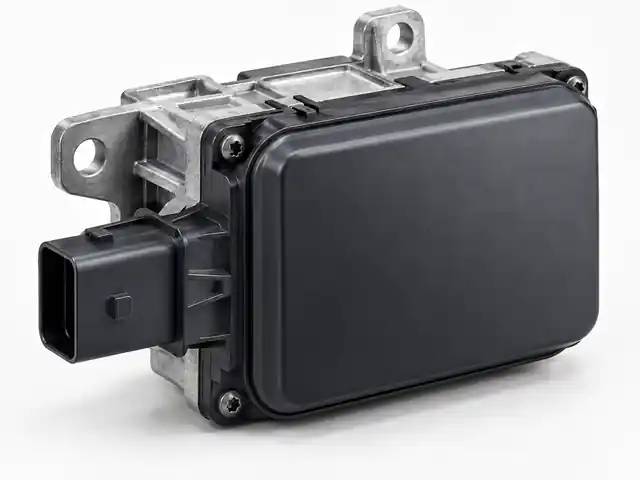 Representative automotive radar sensor module with housing, connector and mounting bracket