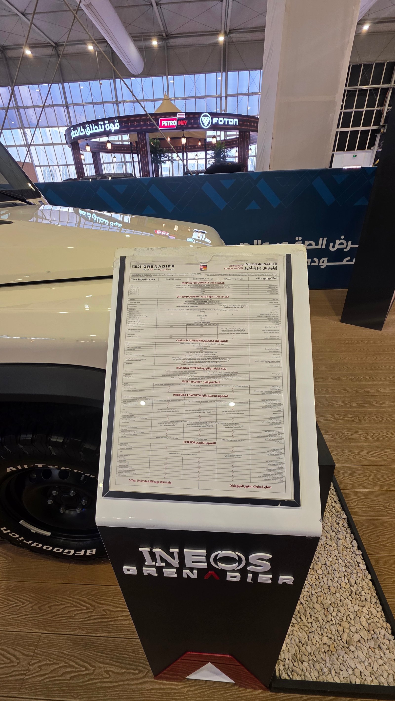 INEOS Grenadier Trialmaster specification board at SFC 2026